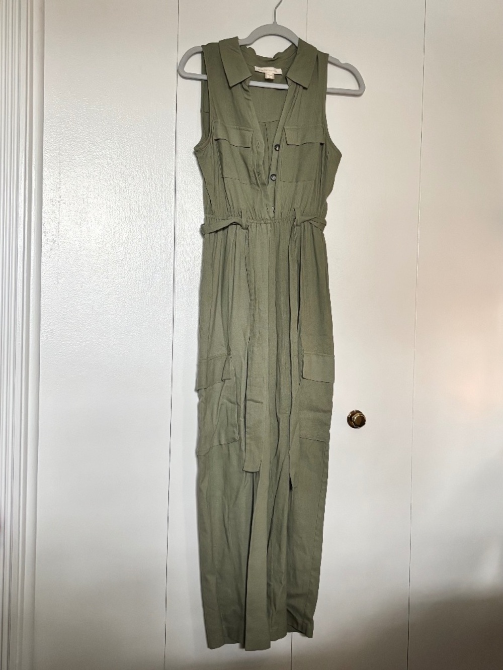 Monteau Los Angeles Sage Green Linen Blend Utility Jumpsuit S